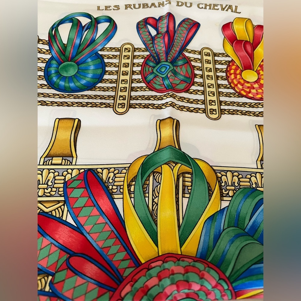 HERMES Les Rubans Du Cheval Silk Scarf by Joachim Metz Rare EUC 1988--93 - Picture 9 of 17